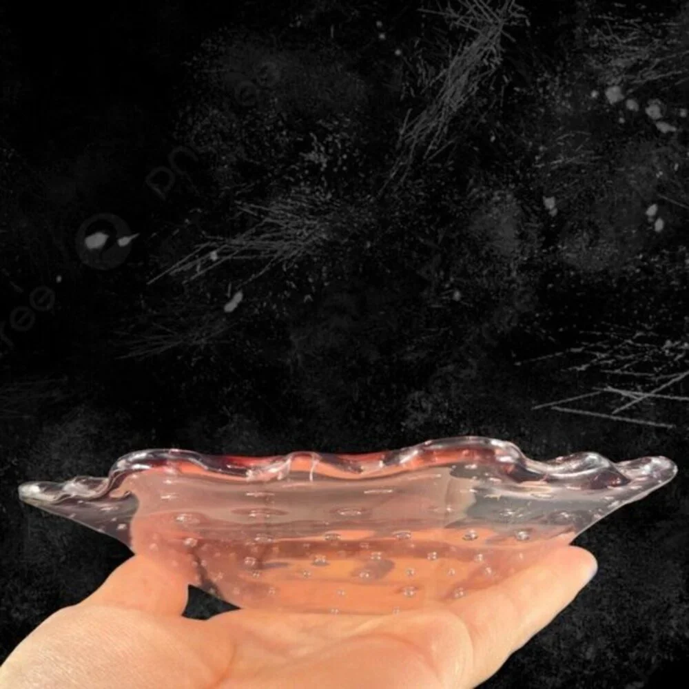 Hand Blown Art‎ Glass Dish Bowl Ruffled Edges Purple Amethyst Glass Bullicante